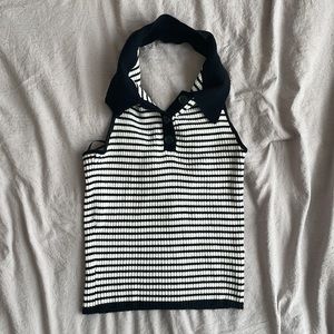 Collared Striped Back Out Crop Top